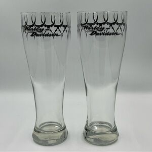 Harley-Davidson Black and Clear Glass Pilsner Glasses